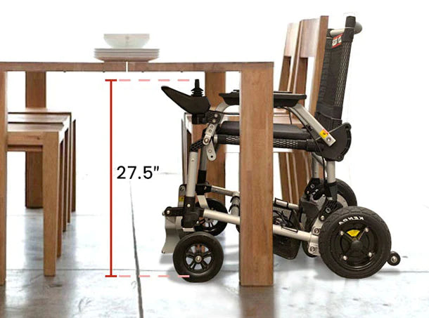 Journey Zoomer Folding Power Chair easily fits under most tables